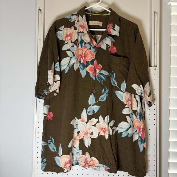 Tommy Bahama Other - Tommy Bahama Hawaiian Shirt Men's Size XL Brown Silk Floral Button Short Sleeve